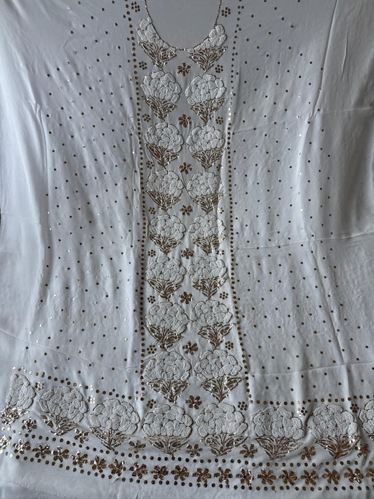 Rose-Etched Chikankari Kurta Dupatta – Ornate Mukaish Pitta with Pearl Accents