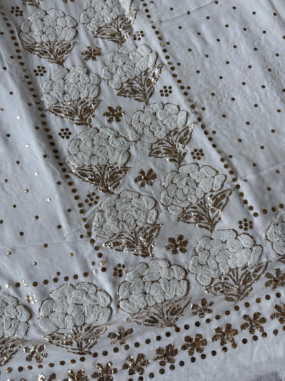 Rose-Etched Chikankari Kurta Dupatta – Ornate Mukaish Pitta with Pearl Accents