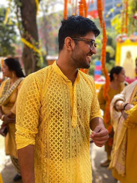 Haldi Royale – Statement Hakoba Kurta for the Cultured Gentleman