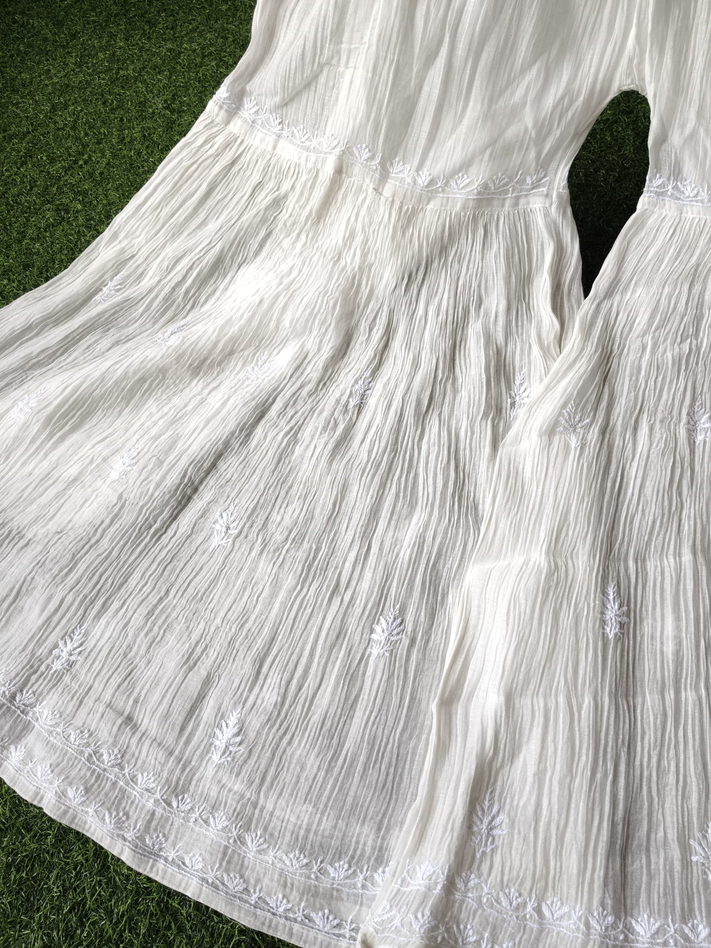 Pearl White Chanderi Sharara Set – A Regal Affair of Handwoven Art